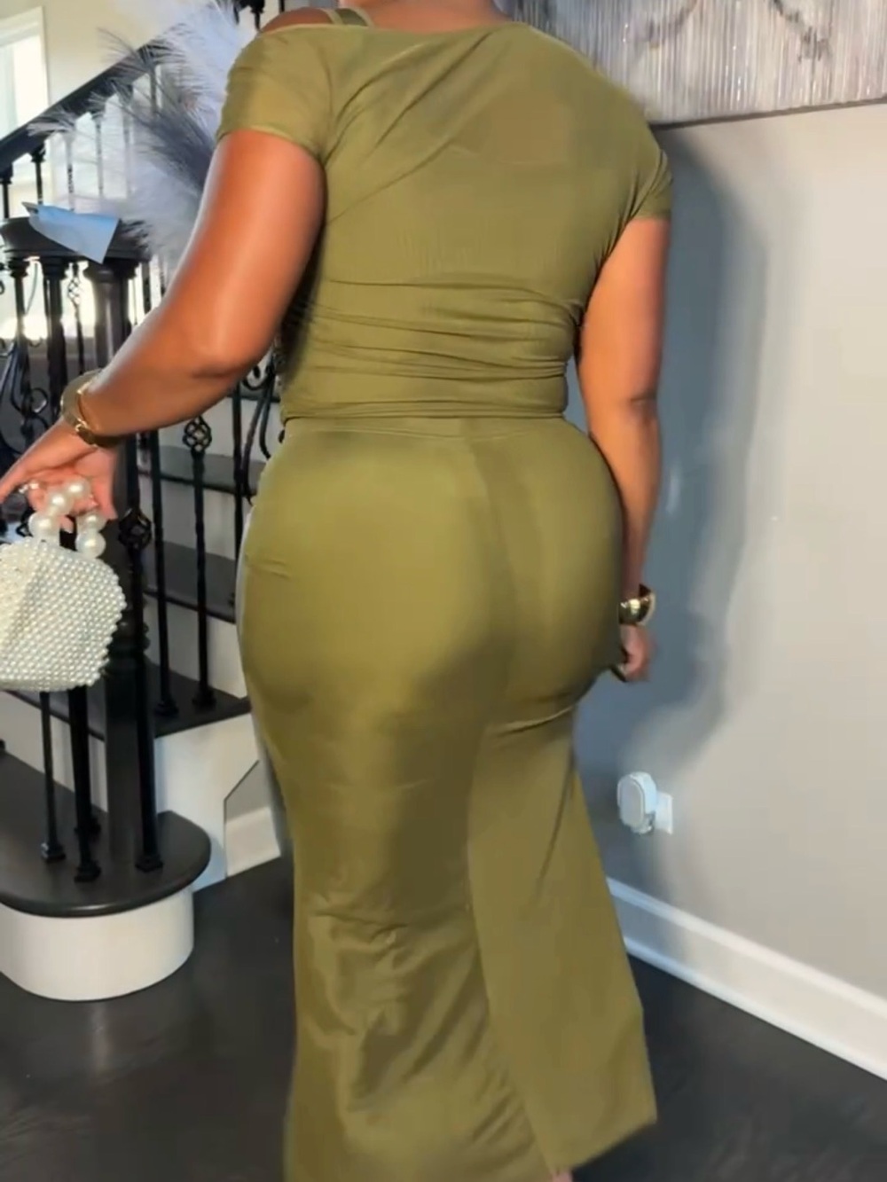 Olive Green Off-Shoulder Maxi Skirt Set